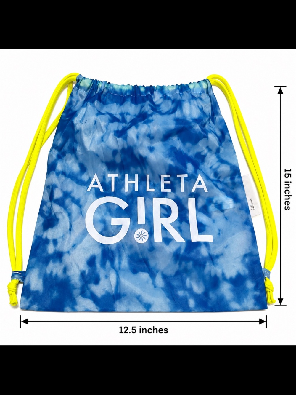 Athleta Girl Blue Tie Dye Drawstring Backpack Neon Yellow Cinch Bag